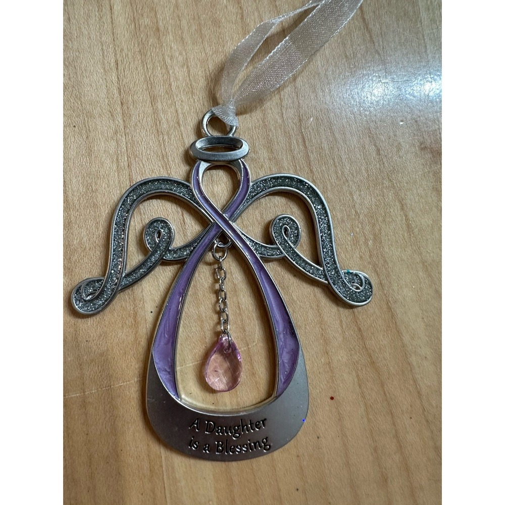 Ganz A Daughter is a Blessing Christmas Ornament silver tone dangle Angel Purple